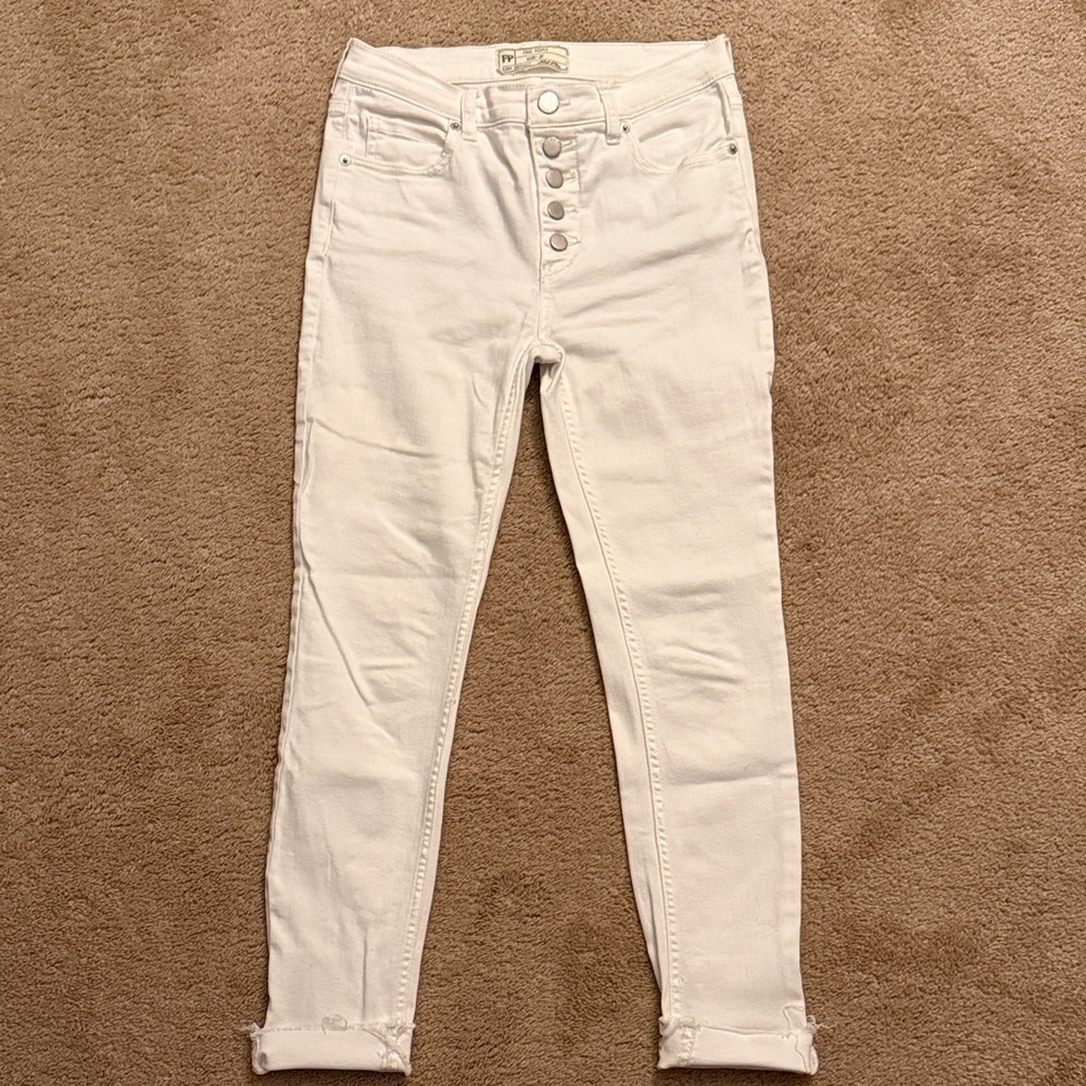 Free People White Button-Fly Skinny Jeans